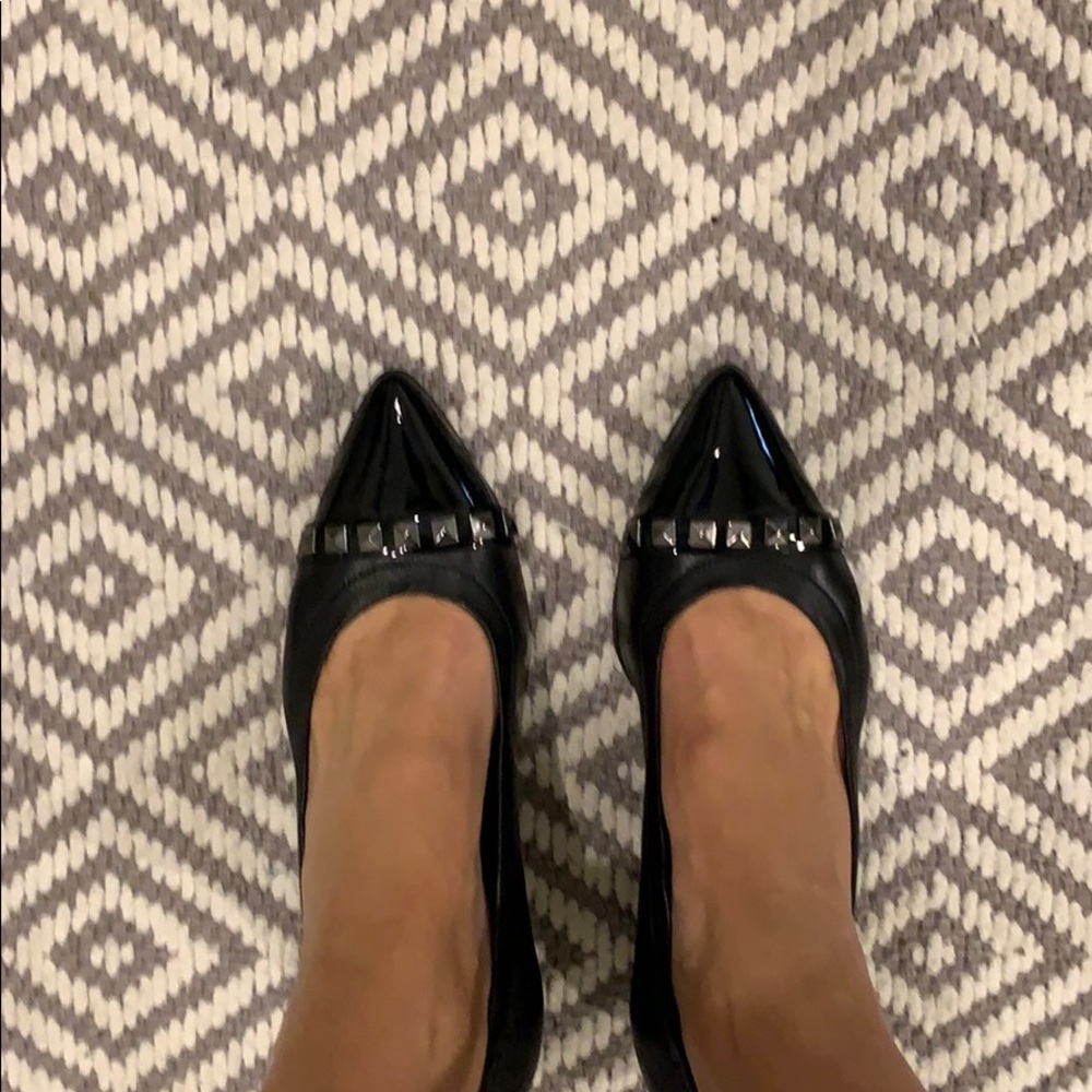 Agl Black Pointed Toe Studded Leather Pumps - Picture 8 of 8